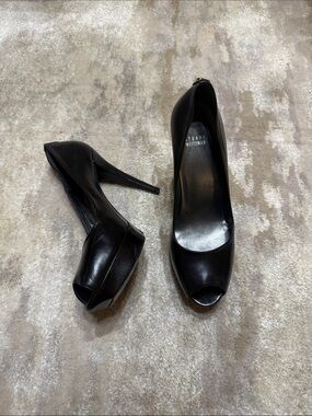 Stuart Weitzman Black Leather Peep Toe Platform Heels Size 11